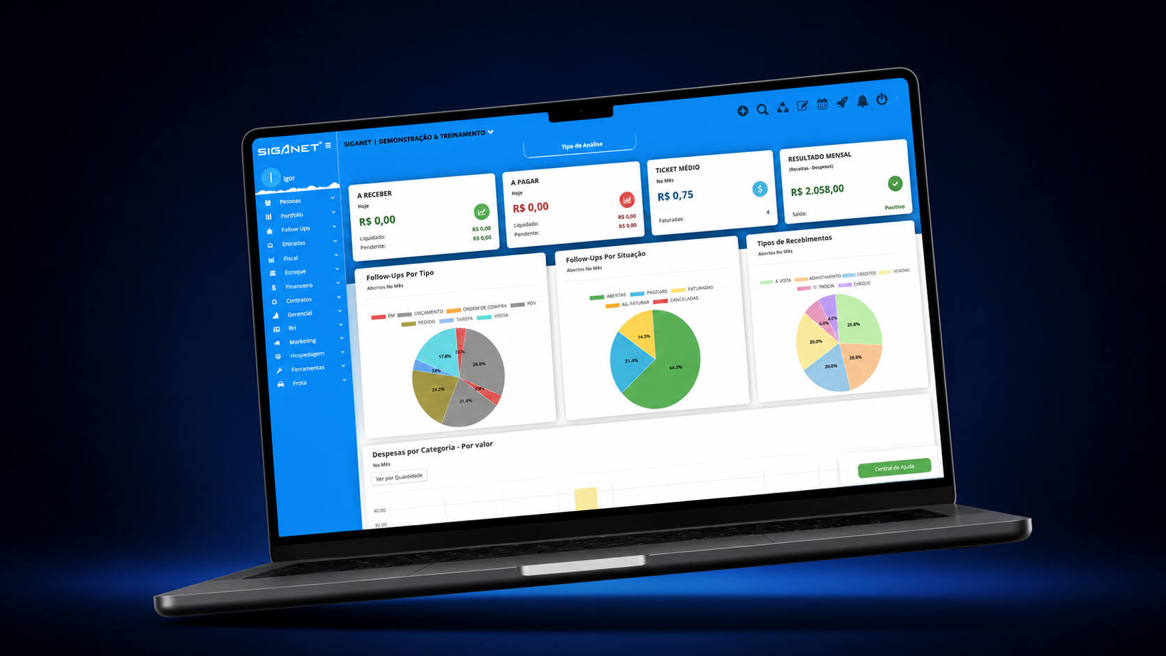 Notebook exibindo o dashboard financeiro do SIGANET